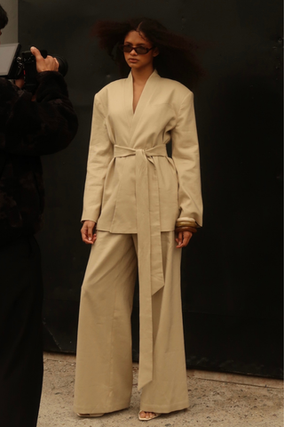 Kuşaklı Keten Blazer