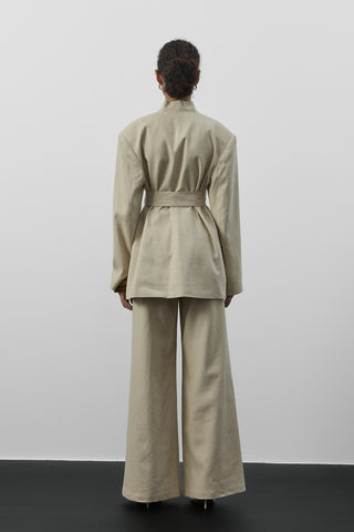Kuşaklı Keten Blazer