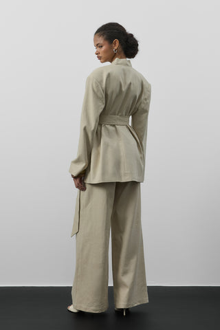 Kuşaklı Keten Blazer