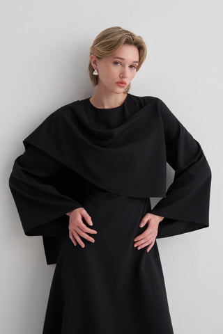 Aden Drapeli Siyah Elbise