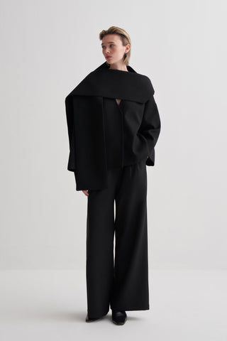 Mia Atkılı Siyah Kaşe Kaban