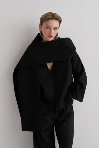 Mia Atkılı Siyah Kaşe Kaban