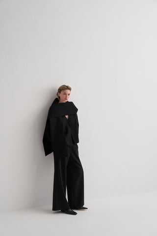 Mia Atkılı Siyah Kaşe Kaban