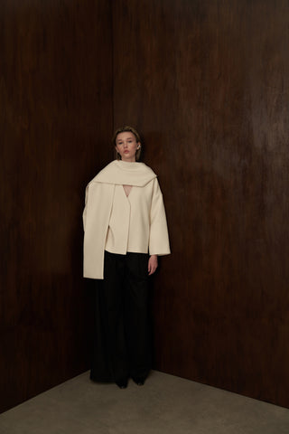 Mia Atkılı Ekru Kaşe Kaban