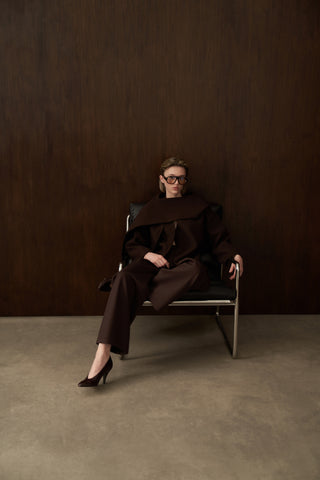 Mia Atkılı Kahverengi Kaşe Kaban